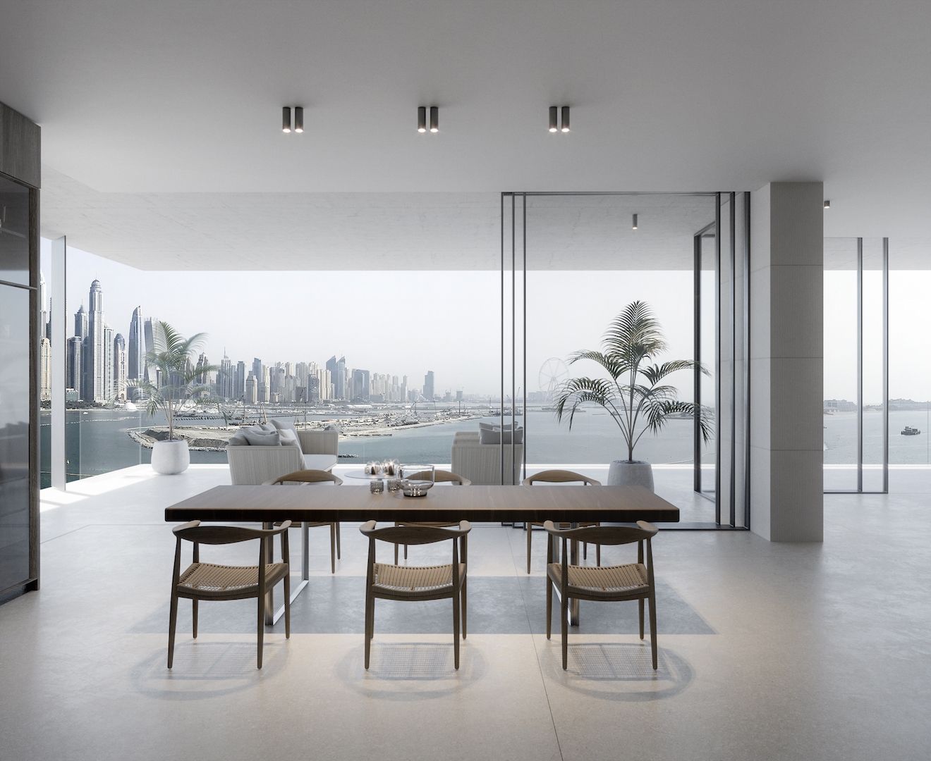 Dining table overlooking Dubai Marina skyline view