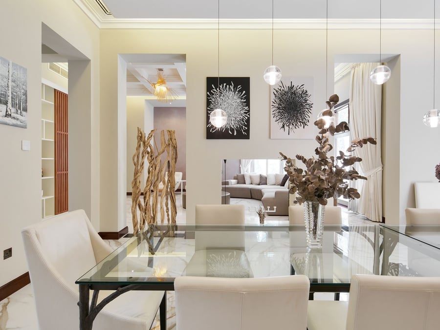 Bromellia villa living and dining area | LUXHABITAT Dubai